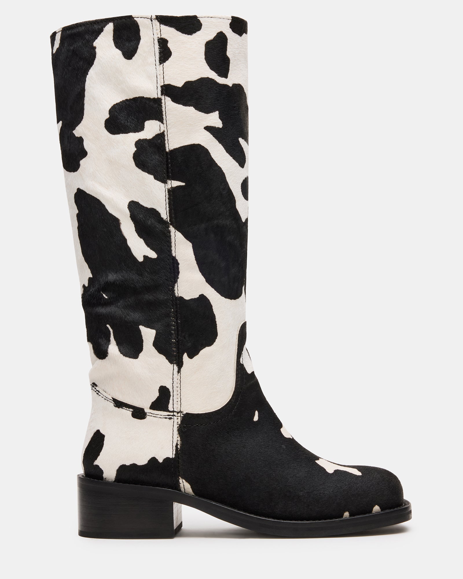 RIGGS BLACK COW PRINT WIDE CALF - BLACK WHITE / 6.0W / 34 - SM REBOOTED